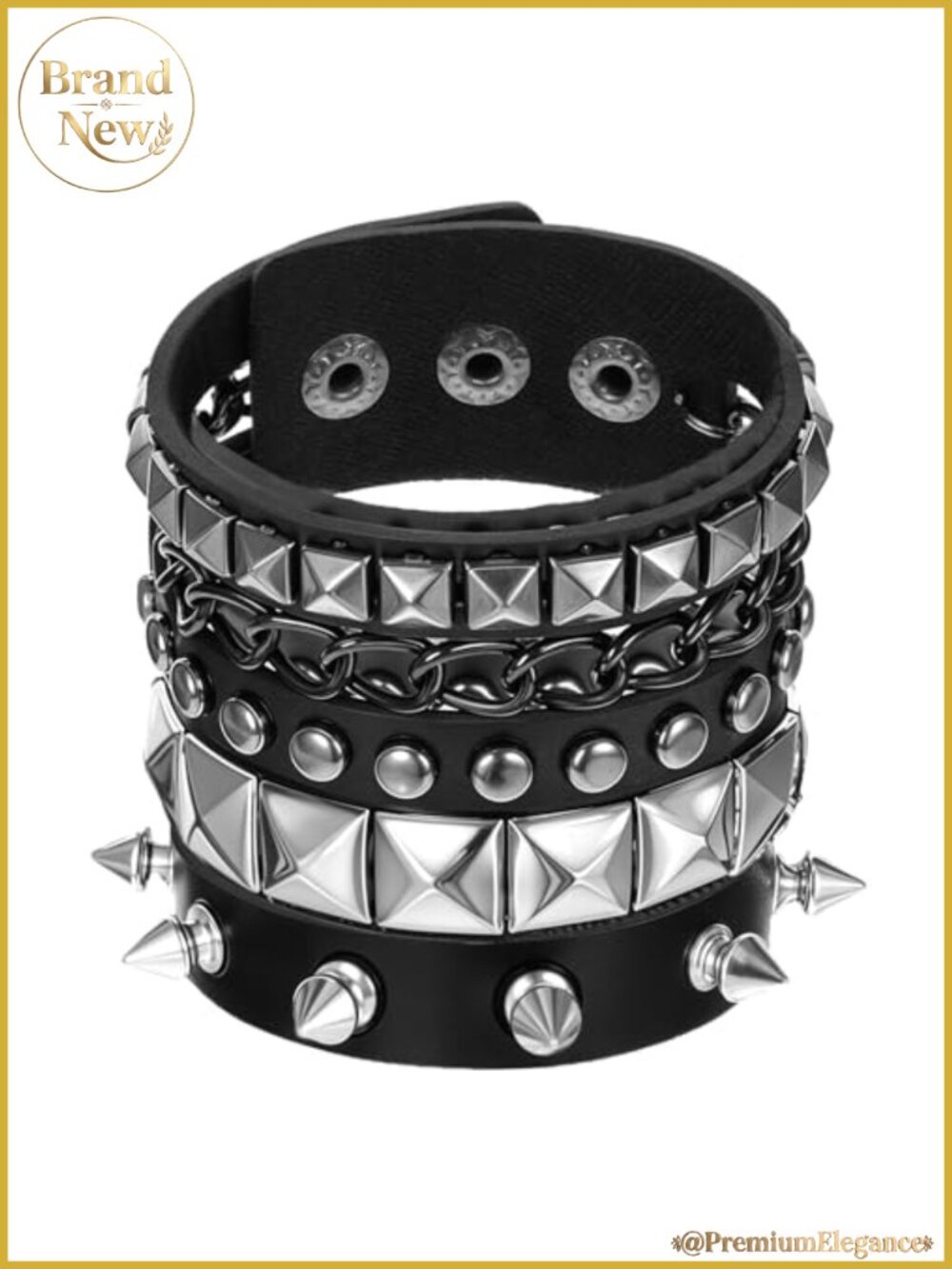 Punk Rock Studded Bracelets Set - 3PC Spiked Cuff Wristbands, 80s Emo Goth